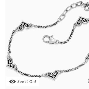 Brighton Silver Heart Charm Bracelet or Anklet 9”